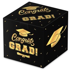 Graduation Decorations 2026 Card Box, Black Gold Congrats Grad Paper Gift Crad B