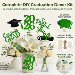 20-Pack Double Sided 2026 Graduation Party Centerpiece Sticks with 32.8ft Twi…