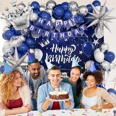 Blue and Silver Birthday Decorations, Blue White Silver Balloons Banner Table…