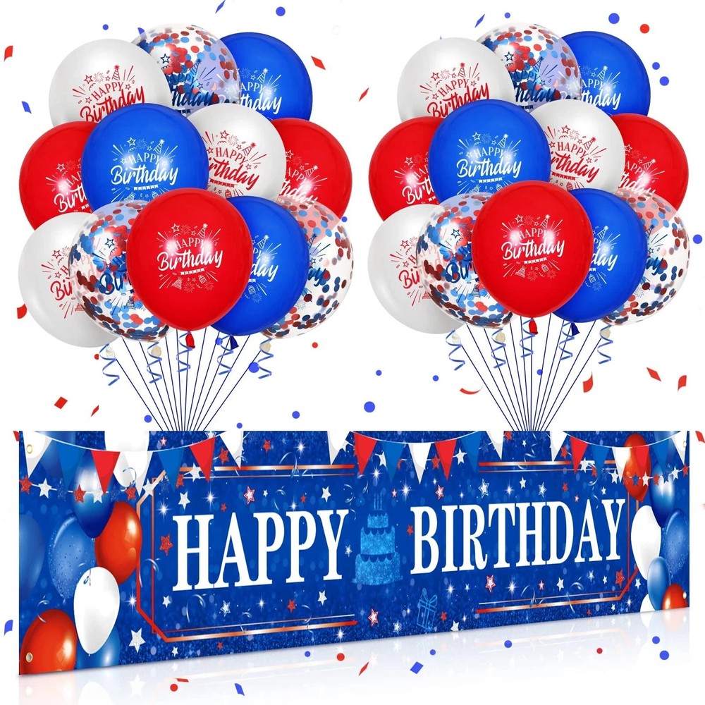 Red White and Blue Birthday Decorations 24Pcs Blue Red White Birthday Balloon…