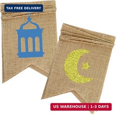 Mandala Crafts Burlap Eid Mubarak Banner – Rustic Islamic Eid al-Fitr Decoration