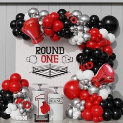 Boxing Birthday Party Decorations – 134pcs Balloon Garland & Inflatable Gloves