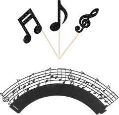 Gyufise 36Pcs Music Notes Cupcake Toppers and Wrappers Glitter Musical Symbols C
