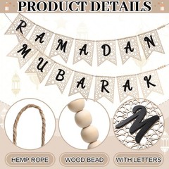 SmoothNovelty 2 Pcs Eid Ramadan Mubarak Banner Wooden Ramadan Mubarak Decorat…