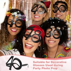 6-Pack Birthday Glasses with Rhinestones, 40th Photo Booth Props [Black]