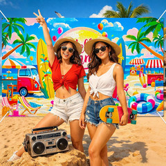 Hello Summer Banner 71X43 Inches Beach Party Decorations Hawaiian Tropical Backd