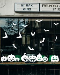 Halloween window stickers, pumpkin decorations, spooky bats, decals