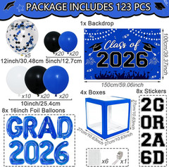 Graduation Decorations 2026, Blue Black Graduation Party Decorations 123Pcs B…
