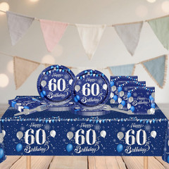 60Th Birthday Decorations for Men,61Pcs Blue Silver 60Th Birthday Decorations Ta