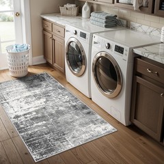 Abstract 2×4 Entryway Area Rugs: Washable Water Resistant 2×4, Black/Grey