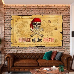 Breling Pirate Party Backdrop Treasure Map 185 x 110 cm, White