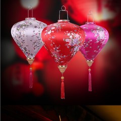 12 Inch Floral Pattern Oval Satin Silk Lanterns Hanging Chinese Home Decoration