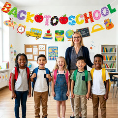 Back to School Banner Decorations Pre-Strung Happy First Day of School Classroom