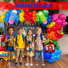 Back to School Balloons Hot Pink and Red Yellow Green Balloon Garland Arch Kit 1