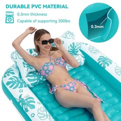 Inflatable Tanning Pool Lounger Float with Cervical Pillow – Pool Floats Adul…