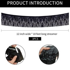 BEISHIDA 3 Packs Metallic Foil Fringe Garland Black Wall 30 Feet,