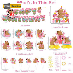 Polinook 35PCS Pink Capybara Birthday Capybara, Multiple Colors