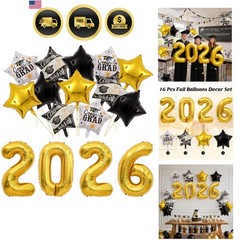 16 Pcs Graduation Decorations 2026 Balloons Kit, 32 Inch 2026 Number Foil Bal…