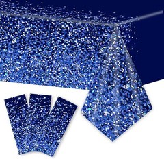 3pcs Navy Blue and Silver 54 inches x 108 inches, Sequin 3 Pieces