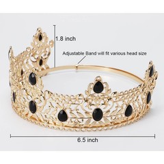 King Crown and Birthday Sash for Men, Gold Rhinestone Tiara Prince Black