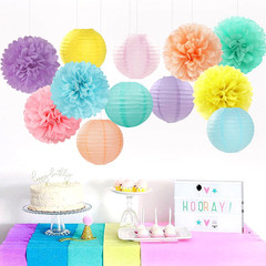 Pastel Rainbow Colorful Party-Decorations Paper Flowers Lanterns – 15PCS Birthda