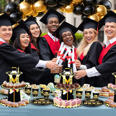 Graduation Cupcake Stand for 25, Class of 2026, 3-Tier Black and Gold Display