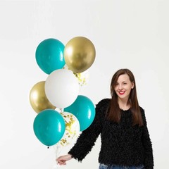 Teal Blue and Gold Happy Party Decorations Banner Turquoise Aqua Foil Fringe …