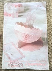 1981 Hallmark Rosebud Lace Pink Tissue Umbrella Centerpiece Party Shower 10″