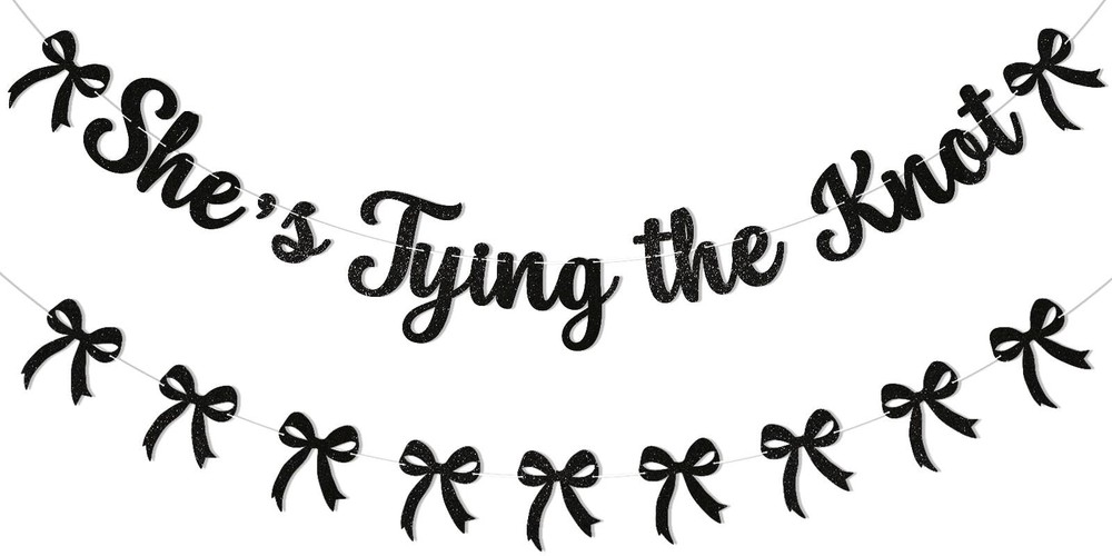 She’s Tying The Knot Banner & Black Bow Garland, Bow Bridal Shower Engagement…