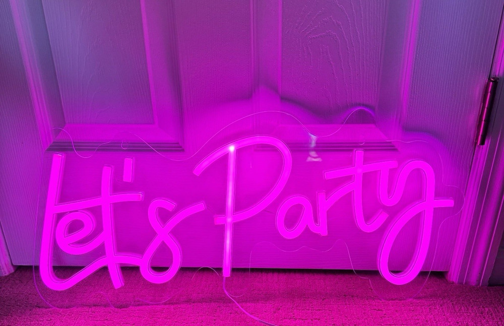 Pink LED Neon Sign «Let’s Party» Letter Print Party Theme Decoration 26”x12”