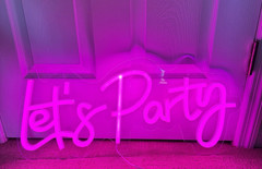 Pink LED Neon Sign «Let’s Party» Letter Print Party Theme Decoration 26”x12”