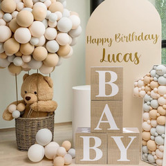 Baby Boxes with Letters for Baby Shower, 4Pcs Balloon Boxes with Printed Letters