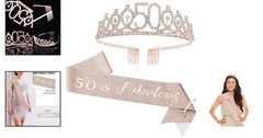 Elegant 50 & Fabulous Sash & Rhinestone Tiara Set for 50th Birthday Celebrations