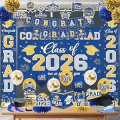 Class of 2026 Graduation Decorations – Blue & Gold Party Supplies, Congrats Grad