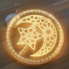 Ramadan Eid Decoration Mubarak Wood Ornament Hanging Lamp Pendant For Home Decor