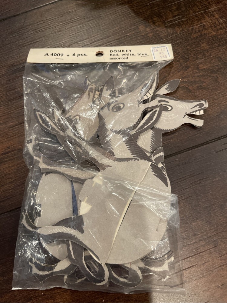 vintage DEMOCRATIC PARTY PATRIOTIC DONKEY HONEYCOMB DECORATIONS pk of 5 NOS