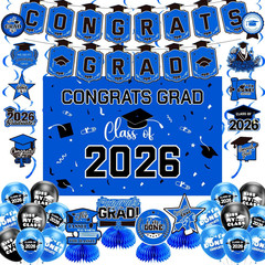 Graduation Decorations 2026 Blue Set – Grad Decor with Congrats Grad Banner,Clas