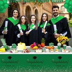 Modern Graduation Table Covers, 3 Pack Green & Black, Perfect for Parties 108×54