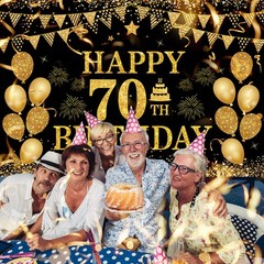 70th Decorations Happy 70th Banner for Men Black Gold 70 Years Party Decorati…