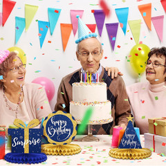 8 Pieces Blue Gold Happy Birthday Table Decorations Happy Birthday Honeycomb Cen