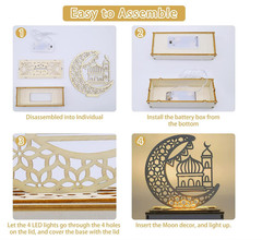 Ramadan Decorations for Home, Ramadan Lights, Eid Mubarak Decorations, 3D Wooden