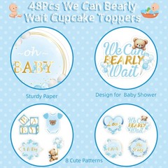Weecent 48 Pcs We Can Bearly Wait Cupcake Toppers Bear Baby Shower Decoration…
