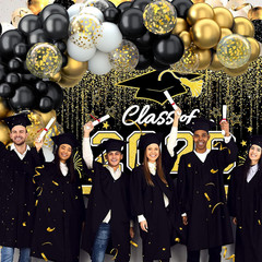 Graduation Decorations 2026, Black and Gold Balloon Garland Arch, Black and Gold