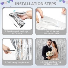 Silver Tinsel Backdrop Foil Fringe Curtains Metallic Door Streamers 2 PCS