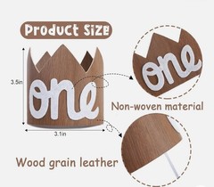First Birthday Crown – Woodgrain Rustic Theme-soft-Gender Neutral -3.5 Inch Tall