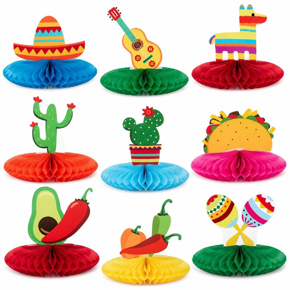 9 Pcs Fiesta Party Decorations Cinco De Mayo Decor 8» Mexican Themed Table H…