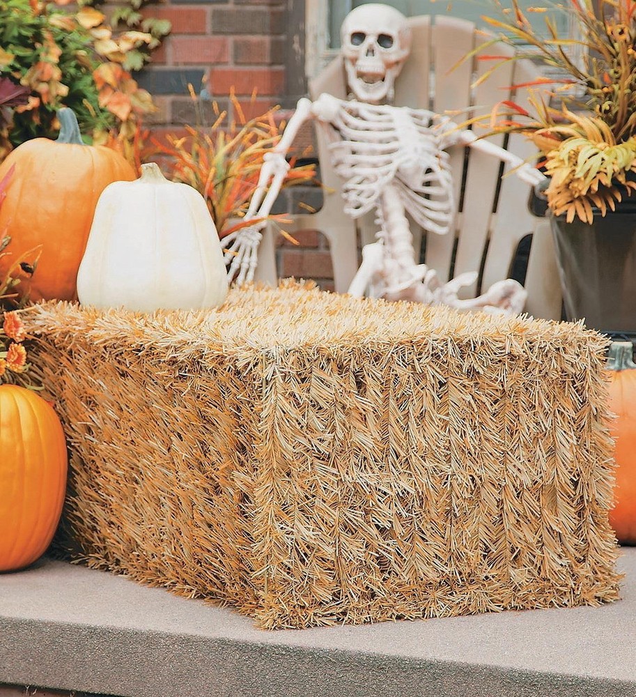 Artificial Life-Sized 3D Hay Bale Realistic Fall Decor Collapsible Prop 22″x38″