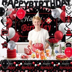 Red and Black Party Decorations, 52 PCS Birthday Decorations for Men Women Bo…