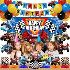 Monster Truck Birthday Party Decorations Kit – Racing Balloons, Banner, Centerpi