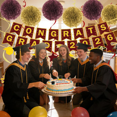 17 Pcs Maroon and Gold Graduation Decorations, Congrats Grad 2026 Banner Set wit